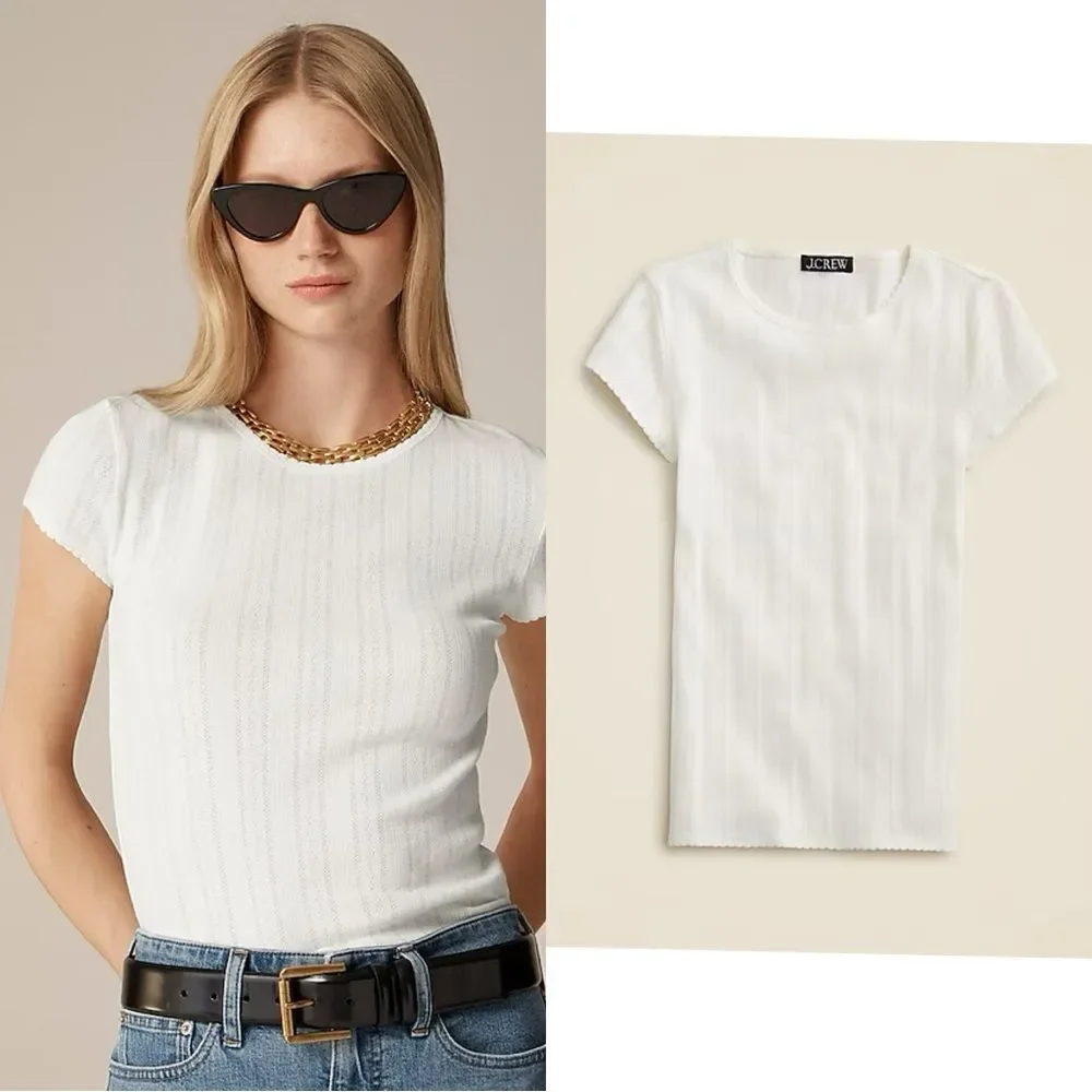 NWT J CREW Pointelle short-sleeve T-shirt in Ivory